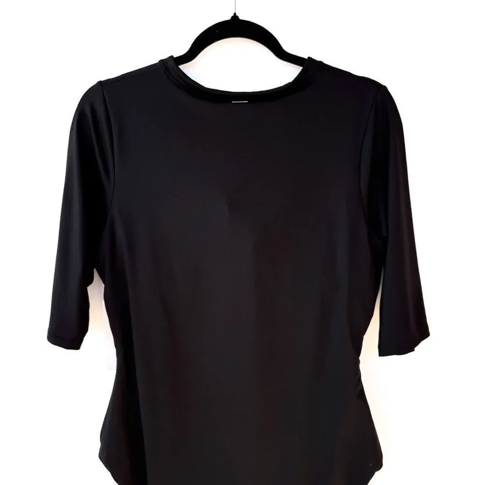 NWT Anne Cole Black Short Sleeve One Piece Live In Half Zip Rash Guard Swimsuit